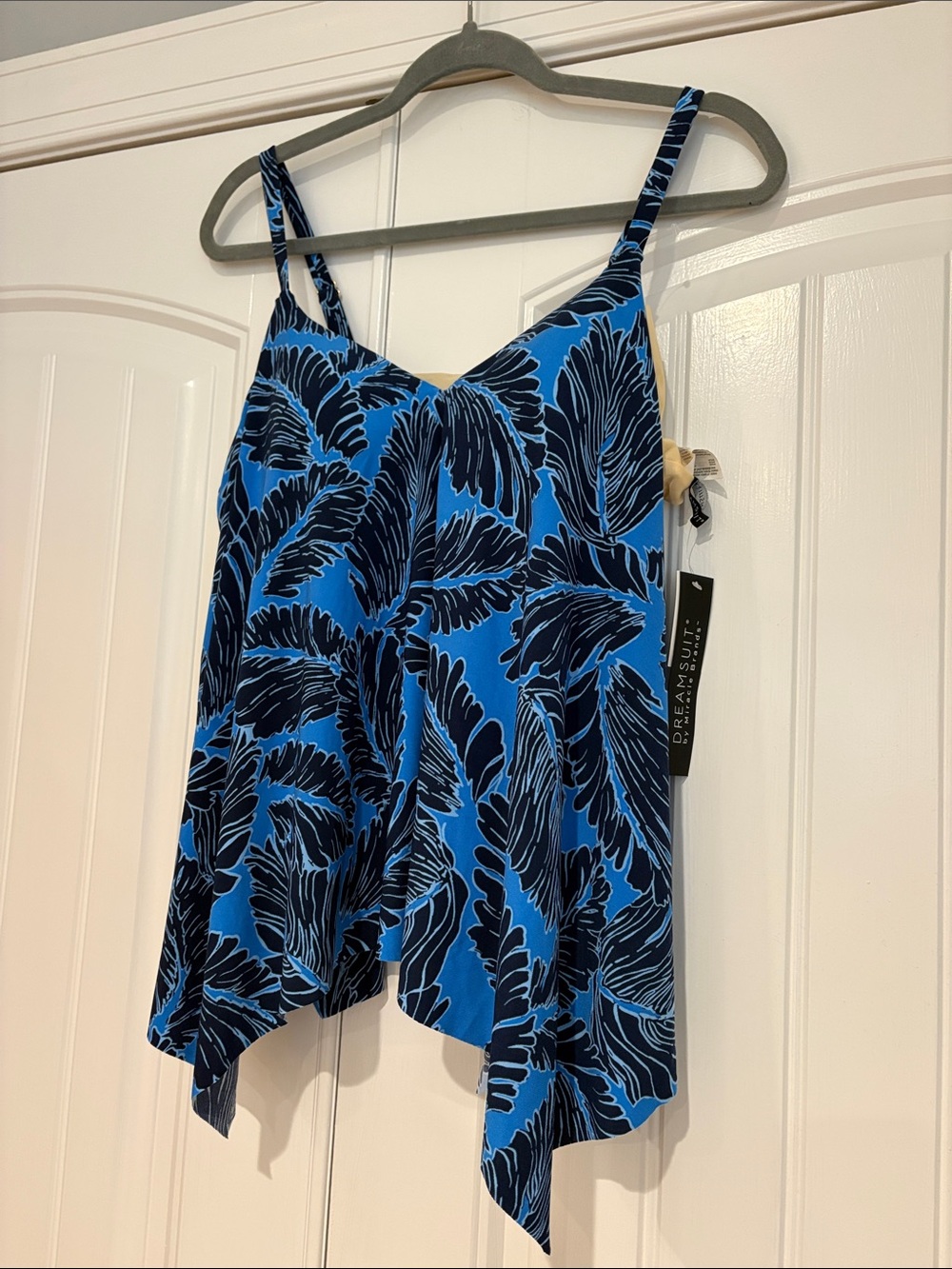 Dreamsuit by Miracle Blue Leaf-Print Handkerchief Hem Tankini Top NWT